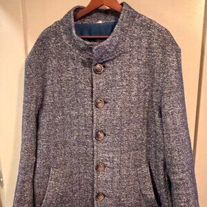 State and Liberty Men's Open Button Overcoat - Navy Herringbone (2XL)